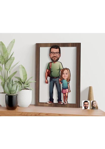 Kişiye Özel Baba Kız Karikatürlü 3D Ahşap Tablo-20, Babaya Hediye, Karikatürlü Tablo