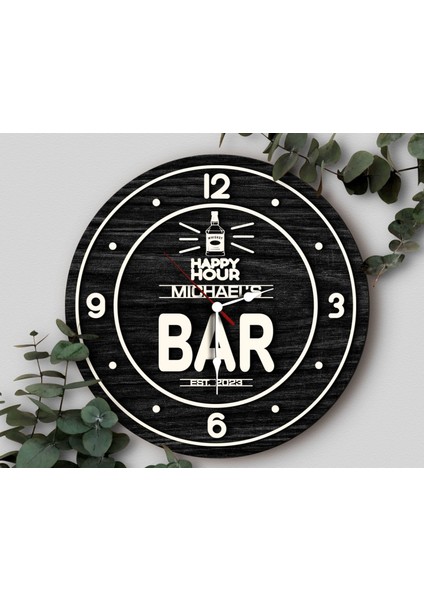 Barlara Özel Dekoratif Siyah Ahşap Duvar Saati 35CM-17 , Bar Duvar Saati , Cafe Duvar Saati , Özel Ahşap Saat