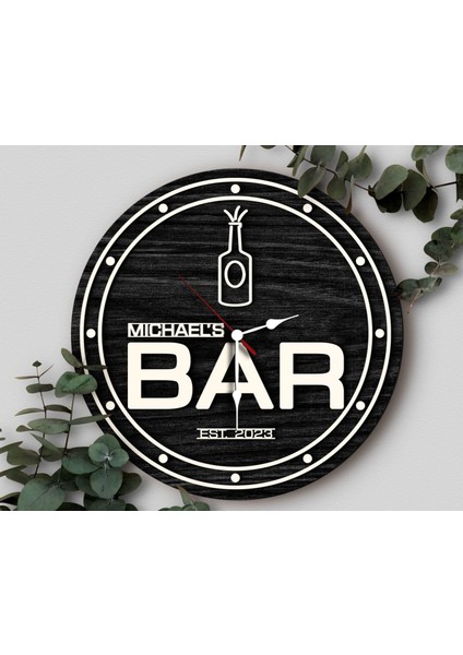 Barlara Özel Dekoratif Siyah Ahşap Duvar Saati 35CM-5 , Bar Duvar Saati , Cafe Duvar Saati , Özel Ahşap Saat