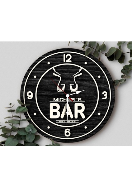 Barlara Özel Dekoratif Siyah Ahşap Duvar Saati 35CM-20 , Bar Duvar Saati , Cafe Duvar Saati , Özel Ahşap Saat