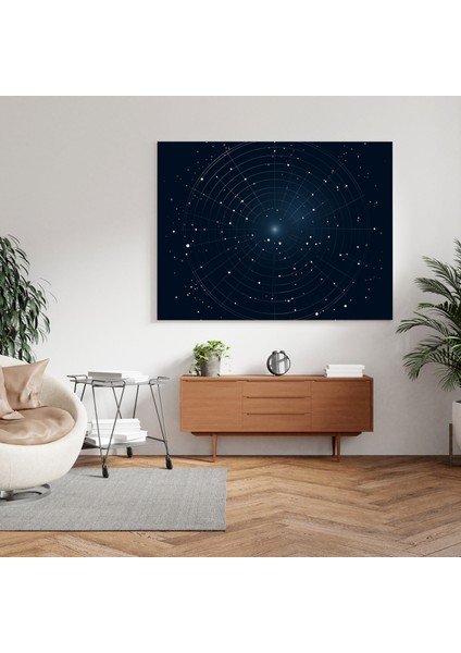 Yıldız Haritası Duvar Sanatı - Yıldız Haritası, Koyu Mavi Arka Plan, Sadelik, Kanvas, 30X30 modelleri