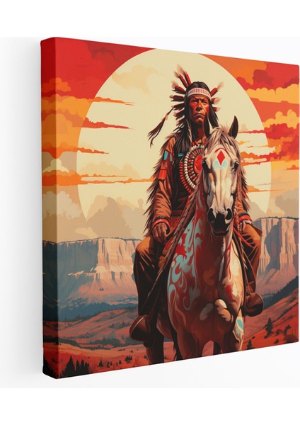 Kızılderili Şefi Kanvas Tablo - Kızılderili, Duvar Tablosu, Şef, Duvar Süslemesi, 30X30