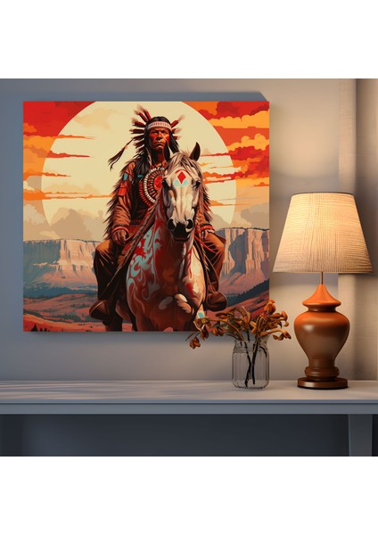 Kızılderili Şefi Kanvas Tablo - Kızılderili, Duvar Tablosu, Şef, Duvar Süslemesi, 30X30 modelleri