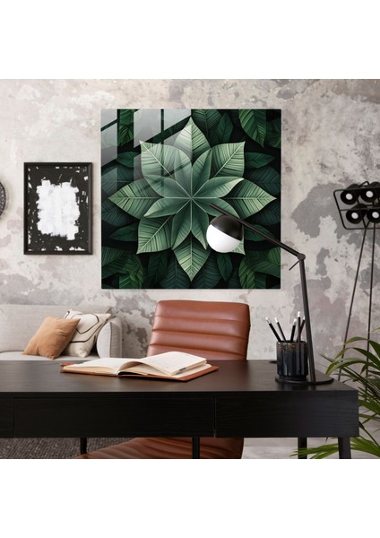 Tropikal Simetri Cam Duvar Sanatı - Tropikal, Tropikal, Geometrik Tasarım, Ev Dekorasyonu, 30X30 fiyatları