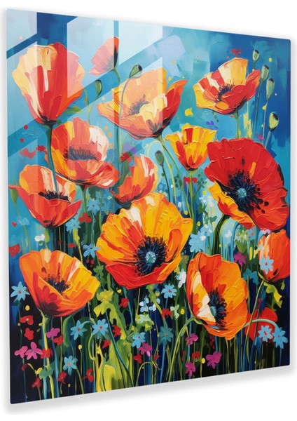 Etkileyici Haşhaş Çiçekleri Cam Baskı, 30X30