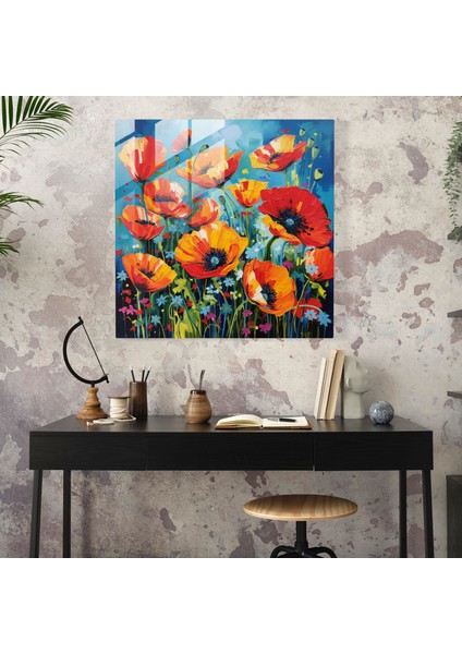 Etkileyici Haşhaş Çiçekleri Cam Baskı, 30X30 fiyatları