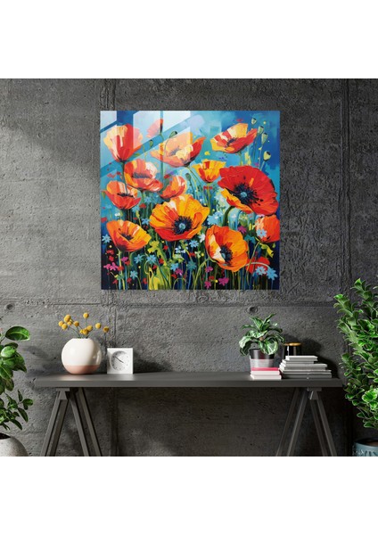 Etkileyici Haşhaş Çiçekleri Cam Baskı, 30X30 modelleri