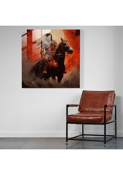 Kızılderili Savaşçısı Cam Baskı - Kızılderili, Cam Baskı, Yağlıboya Tablo, Ihtişam, 50X50 fiyatları