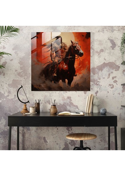 Kızılderili Savaşçısı Cam Baskı - Kızılderili, Cam Baskı, Yağlıboya Tablo, Ihtişam, 50X50 modelleri