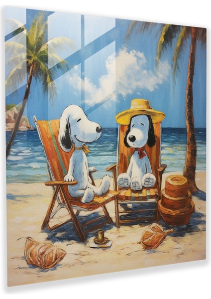 Empresyonist Snoopy Cam Baskı - Snoopy, Cam Sanatı, Güneşli Bir Gün, Charlie Brown, 30X30