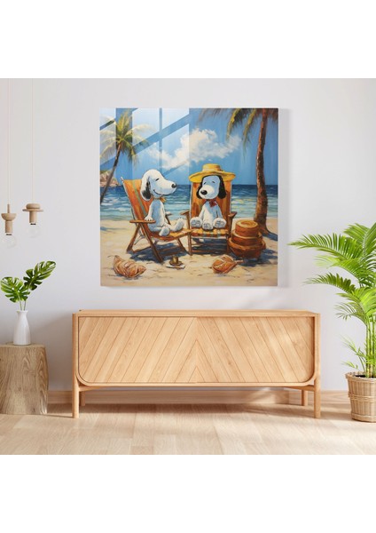 Empresyonist Snoopy Cam Baskı - Snoopy, Cam Sanatı, Güneşli Bir Gün, Charlie Brown, 30X30