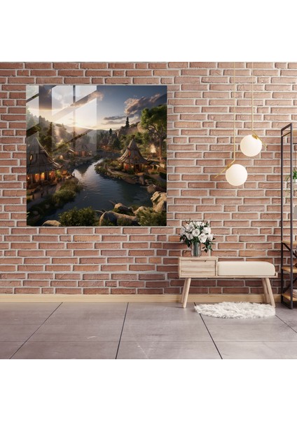 Kızılderili Cam Baskı - Sakin Kızılderili Köyü Nehri - Kızılderili, Modern Sanat, Sakin Nehir, Cam Baskı, 30X30 fiyatları