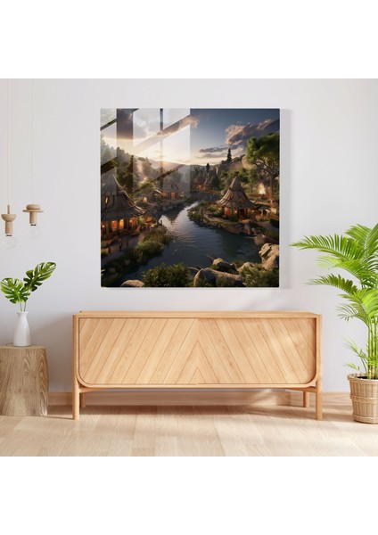 Kızılderili Cam Baskı - Sakin Kızılderili Köyü Nehri - Kızılderili, Modern Sanat, Sakin Nehir, Cam Baskı, 30X30 modelleri