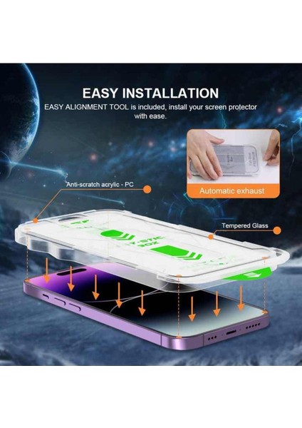 Apple iPhone 15 Plus Uyumlu Ekran Koruyucu Takma Aparatlı Kolay Kurulum Darbelre Dayanklı Temperli Cam