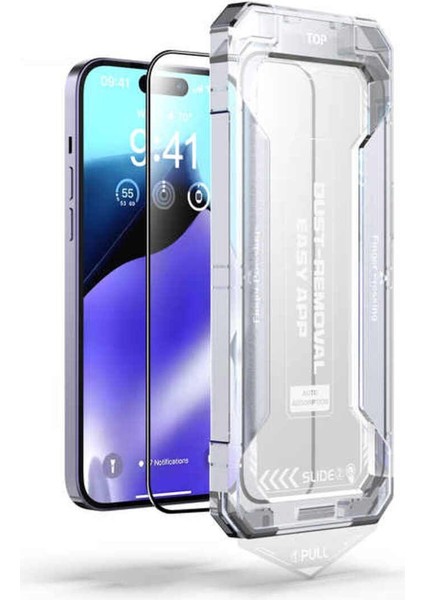 Apple iPhone 15 Plus Uyumlu Ekran Koruyucu Takma Aparatlı Kolay Kurulum Darbelre Dayanklı Temperli Cam