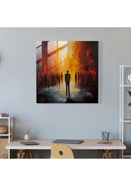 Reddetme Yansıma: Kalabalık Oda Cam Baskı - Reddetme, Ev Dekorasyonu, Kalabalık Oda, Tek Başına Duran Figür, 30X30