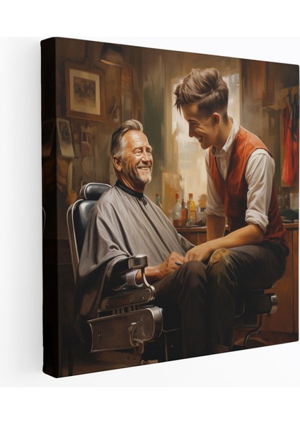 Berber ve Müşteri Kanvas Tablo - Berber, Kanvas Tablo, Ev Dekorasyonu, 30X30 Tablo