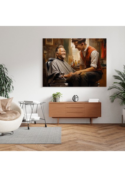 Berber ve Müşteri Kanvas Tablo - Berber, Kanvas Tablo, Ev Dekorasyonu, 30X30 Tablo modelleri