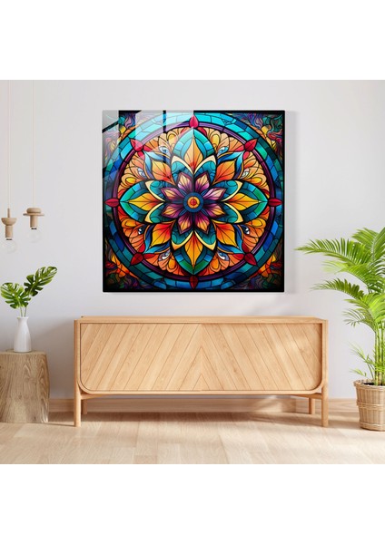 Bohem Mandala Vitray Baskı - Bohem, Modern Sanat, Duvar Dekorasyonu, Vitray Pencere, 30X30