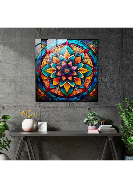 Bohem Mandala Vitray Baskı - Bohem, Modern Sanat, Duvar Dekorasyonu, Vitray Pencere, 30X30