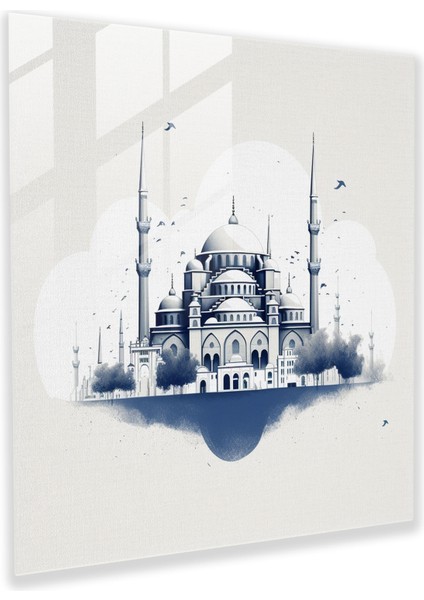 Serenity Simetri Cam Baskı - Minimalist Sultanahmet Camii Duvar Dekoru, 30X30