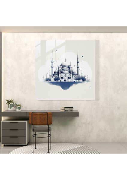 Serenity Simetri Cam Baskı - Minimalist Sultanahmet Camii Duvar Dekoru, 30X30