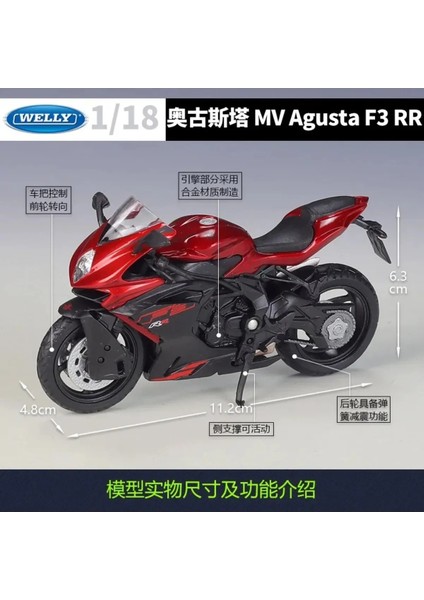 Welly 1:18 Mv Agusta F3 800 Alaşım Motosiklet Modeli  Diecast Metal Oyuncak Yarış Motosiklet