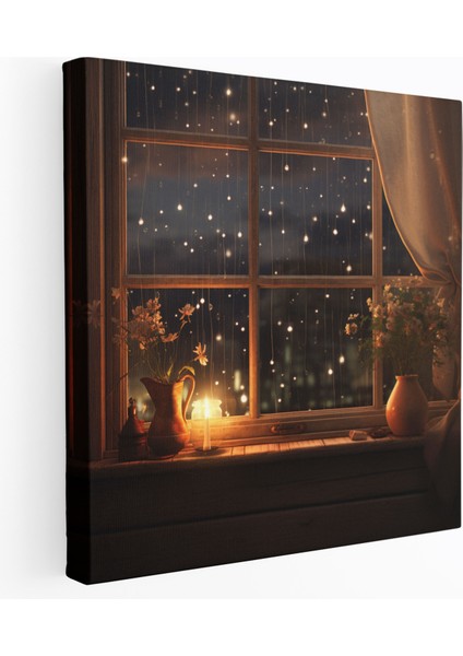 Pencere Yağmur Damlaları Kanvas Tablo - Yağmur, Duvar Sanatı, Ev Dekorasyonu, Pencerede Yağmur Damlaları, 30X30