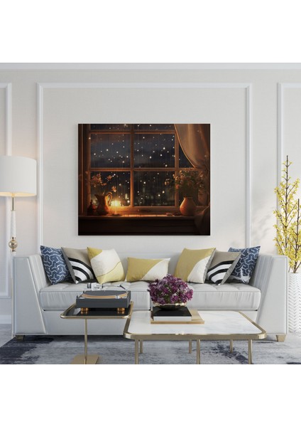 Pencere Yağmur Damlaları Kanvas Tablo - Yağmur, Duvar Sanatı, Ev Dekorasyonu, Pencerede Yağmur Damlaları, 30X30