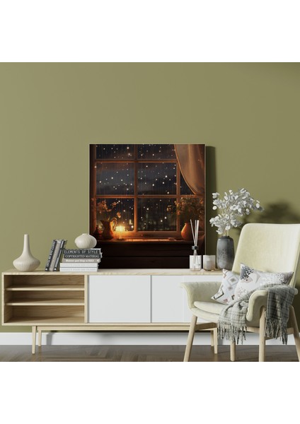 Pencere Yağmur Damlaları Kanvas Tablo - Yağmur, Duvar Sanatı, Ev Dekorasyonu, Pencerede Yağmur Damlaları, 30X30