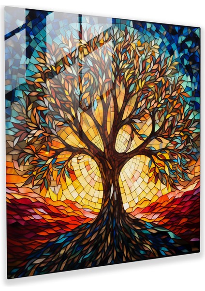 Cam Baskı - Mozaik Hayat Ağacı - Hayat Ağacı, Vitray, Ev Dekorasyonu, Mozaik, 30X30