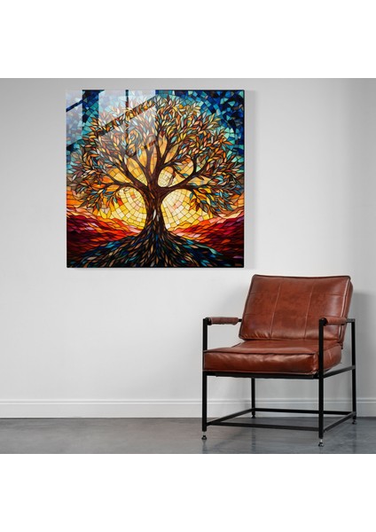 Cam Baskı - Mozaik Hayat Ağacı - Hayat Ağacı, Vitray, Ev Dekorasyonu, Mozaik, 30X30 fiyatları