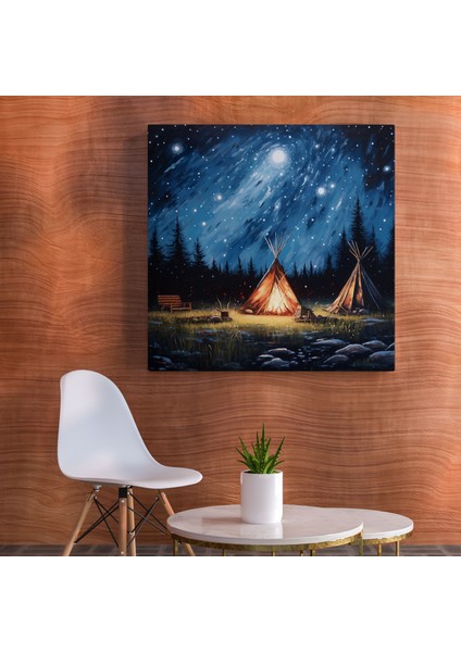Kızılderili Duvar Sanatı - Sakin Kamp Ateşi Kanvas Tablo - Kızılderili, Kanvas Tablo, Sakin Tablo, 30X30