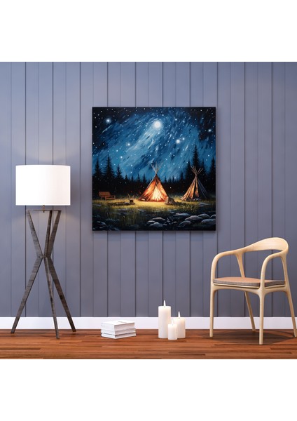 Kızılderili Duvar Sanatı - Sakin Kamp Ateşi Kanvas Tablo - Kızılderili, Kanvas Tablo, Sakin Tablo, 30X30