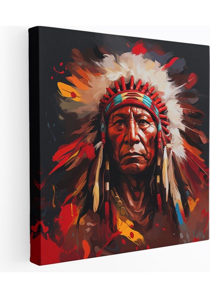 Kızılderili Duvar Dekorasyonu - Soyut Şef Yüz Dijital Sanat Kanvas Tablo - Kızılderili, Duvar Sanatı, Kanvas Tablo, Dijital Sanat, 30X30