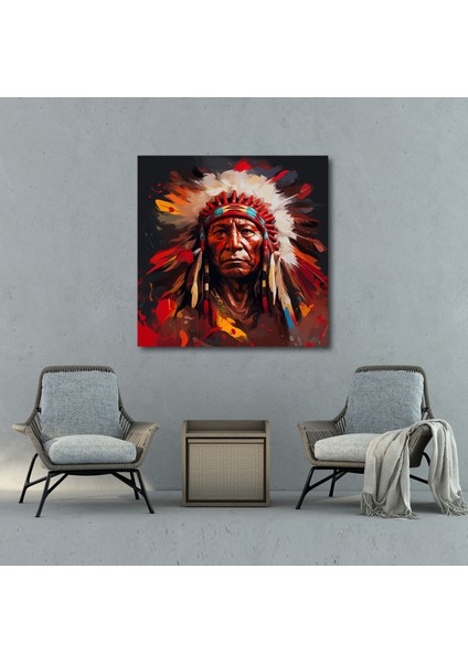 Kızılderili Duvar Dekorasyonu - Soyut Şef Yüz Dijital Sanat Kanvas Tablo - Kızılderili, Duvar Sanatı, Kanvas Tablo, Dijital Sanat, 30X30 fiyatları