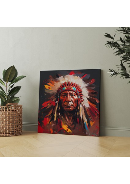 Kızılderili Duvar Dekorasyonu - Soyut Şef Yüz Dijital Sanat Kanvas Tablo - Kızılderili, Duvar Sanatı, Kanvas Tablo, Dijital Sanat, 30X30 modelleri