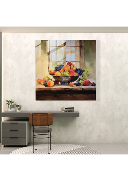 Natürmort Cam Baskı - Ahşap Masada Meyveler - Natürmort, Cam Sanatı, Modern Sanat, Ev Dekorasyonu, 30X30 fiyatları