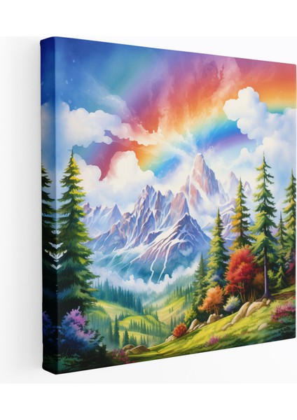 Gökkuşağı Dağları Kanvas Tablo - Gökkuşağı, Duvar Dekorasyonu, Huzurlu, Dağlar, 30X30