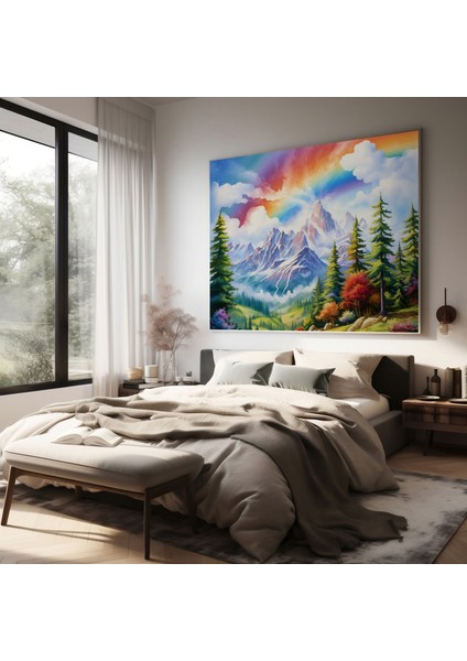 Gökkuşağı Dağları Kanvas Tablo - Gökkuşağı, Duvar Dekorasyonu, Huzurlu, Dağlar, 30X30