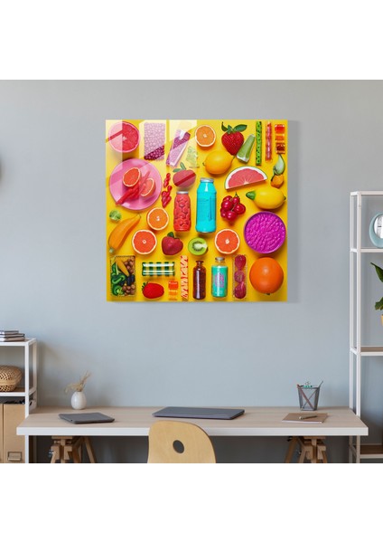 Natürmort Cam Baskı: Yiyecek Füzyonu - Natürmort, Pop Art Kolaj, Natürmort, Cam Baskı, 30X30 fiyatları