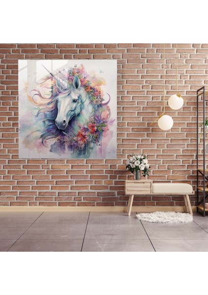 Kaprisli Tek Boynuzlu At Cam Baskı Ev ​​dekorasyonu, 50X50