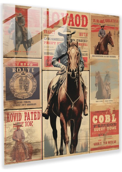 Rustik Vintage Cam Baskı: Vahşi Batı'nın Ruhunu Kutlayan, Eskitilmiş Dokulara ve Soluk Renklere Sahip Vintage Rodeo Posterlerinden Oluşan Kolaj, 30X30