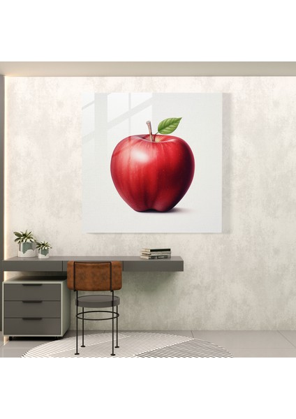 Natürmort Cam Baskı - Minimalist Elma Illüstrasyon - Natürmort, Duvar Süslemesi, Cam Baskı, Ev Dekorasyonu, 30X30 modelleri