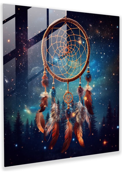 Kızılderili Cam Baskı - Kızılderili Dreamcatcher Gece Gökyüzü - Kızılderili, Kızılderili, Cam Duvar Sanatı, Cam Baskı, 50X50