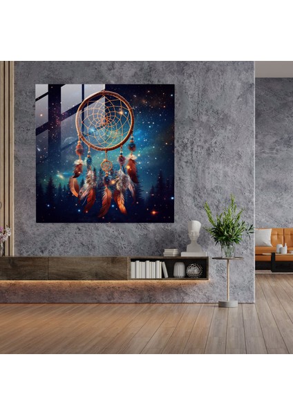 Kızılderili Cam Baskı - Kızılderili Dreamcatcher Gece Gökyüzü - Kızılderili, Kızılderili, Cam Duvar Sanatı, Cam Baskı, 50X50 fiyatları