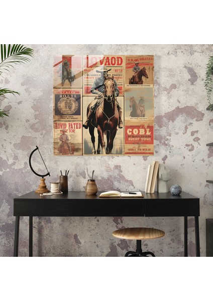 Rustik Vintage Cam Baskı: Vahşi Batı'nın Ruhunu Kutlayan, Eskitilmiş Dokulara ve Soluk Renklere Sahip Vintage Rodeo Posterlerinden Oluşan Kolaj, 30X30 modelleri