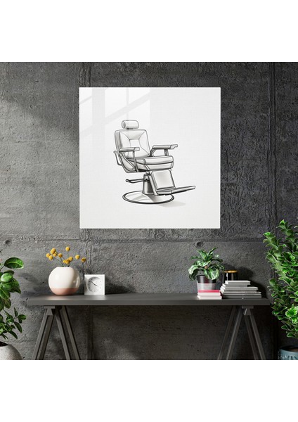 Şık Berber Koltuğu Cam Baskı - Berber, Modern Sanat, Berber, Çizgi Çizimi, 30X30