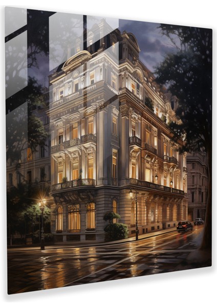 Gece Parlaklığı Cam Baskı - Otel, Duvar Dekorasyonu, Cam Sanatı, Gerçekçi Yağlıboya Tablo, 30X30