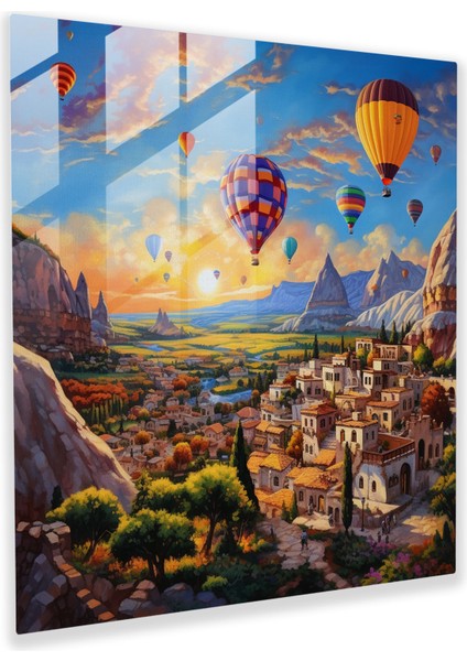 Kapadokya Manzaralarının Panoramik Görünümünün Nefes Kesen Cam Baskısı - Ev Dekorasyonu Için Çağdaş Cam Duvar Sanatı, 30X30